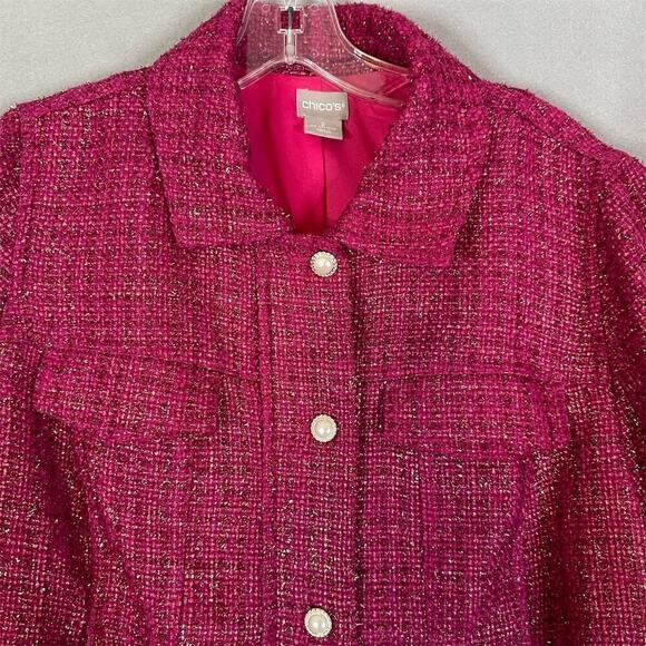 Chico's Jacket Women Size 12/14 Tweed Full Zip Glam Buttons Pockets Classic - Picture 5 of 16